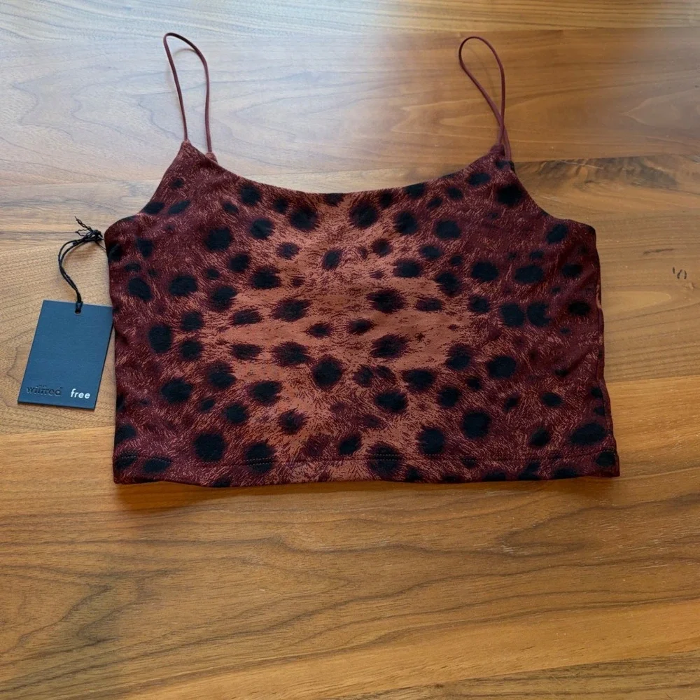 Wilfred Free Camisole Women S Burgundy Leopard Print Spaghetti Strap Crop Top - Picture 4 of 11
